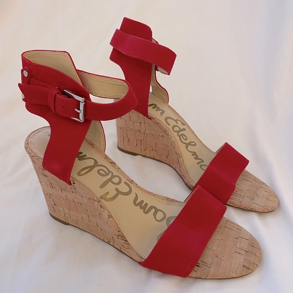 New Sam Edelman cork wedge sandal in Red, size 9M
